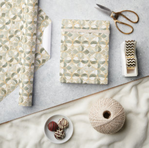 Geometric Floral Motif Pattern in Earthy Tones Wrapping Paper