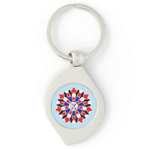 Geometric Floral Name Initial Blue Metal Keychain