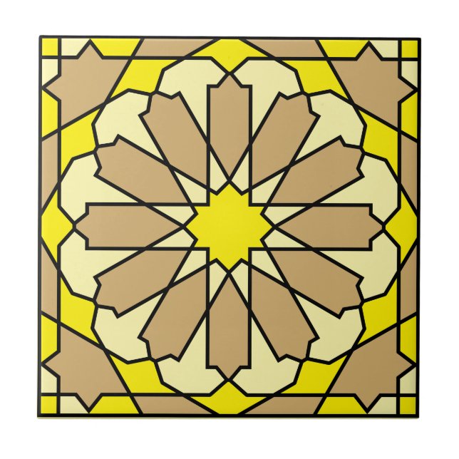 Geometric Floral Pattern Azulejo  Ceramic Tile (Front)