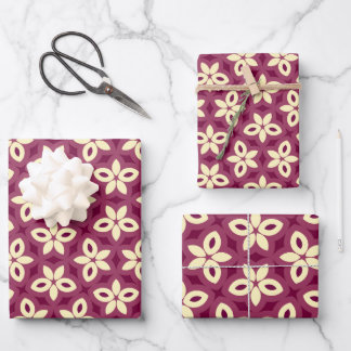 Geometric Floral Pattern in Burgundy and Cream Wrapping Paper Sheets