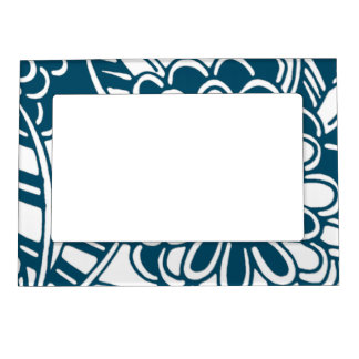 Geometric Floral Pattern in Graphic Bold Blue Magnetic Frame