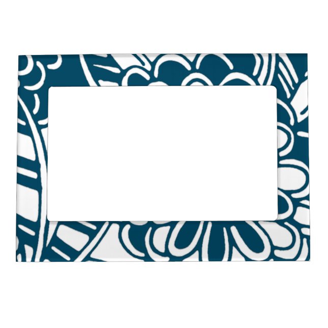 Geometric Floral Pattern in Graphic Bold Blue Magnetic Frame (Front)