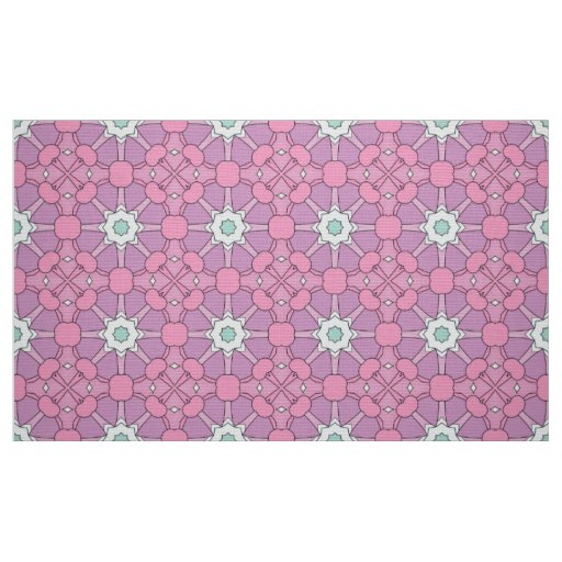 Geometric floral pattern in pink and green hue fabric