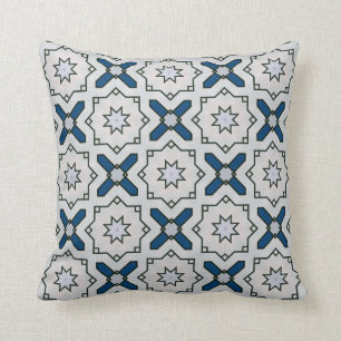 Geometric Floral Pattern In White Black And Blue Throw Pillow