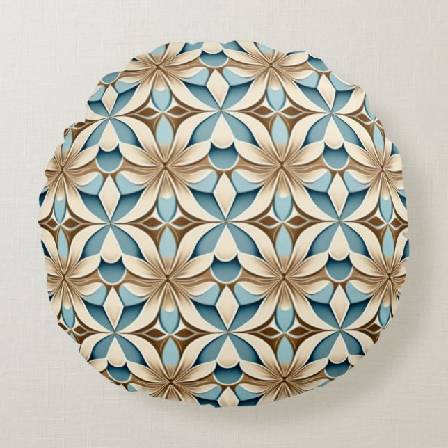 Geometric Floral Pattern Round Pillow (Front)
