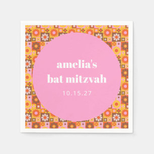 Geometric Floral Pink Orange Bat Mitzvah Custom Napkins