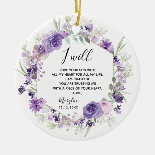 Geometric Floral Purple Mother of the Groom Ceramic Ornament