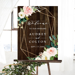 Geometric Floral Rustic Faux Wood Wedding Welcome  Foam Board