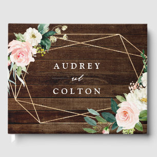 Geometric Floral Rustic Wood Wedding Guest Book