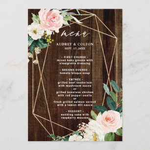 Geometric Floral Rustic Wood Wedding Menu