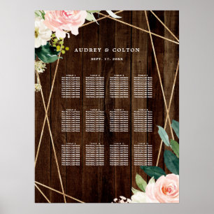 Geometric Floral Rustic Wood Wedding Seating Chart
