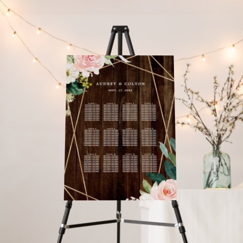 Geometric Floral Rustic Wood Wedding Seating Chart Foam Board