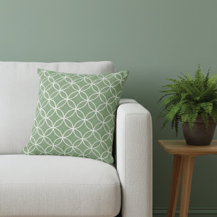Geometric Floral Sage Green Throw Pillow