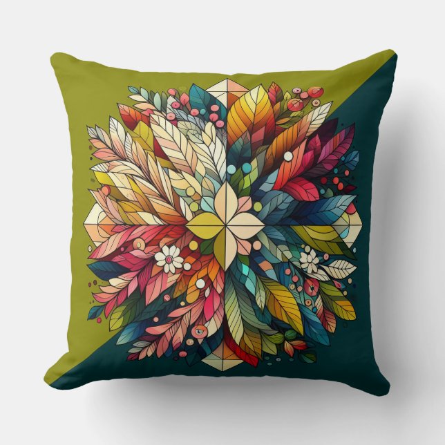“Geometric Floral Symphony Cushion” Throw Pillow (Front)