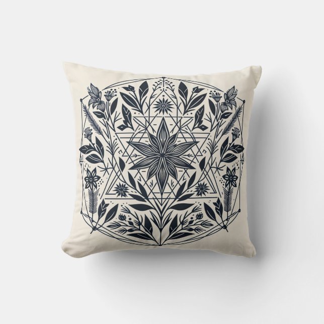 Geometric Floral Throw Pillow (Front)