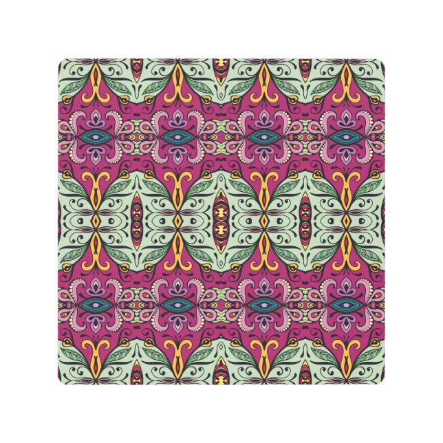 Geometric Floral Tribal Ethnic Doodle Metal Print (Front)