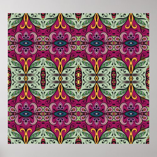 Geometric Floral Tribal Ethnic Doodle Poster