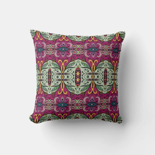Geometric Floral Tribal Ethnic Doodle Throw Pillow