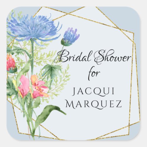 Geometric Floral Watercolor Pink Bridal Shower Square Sticker