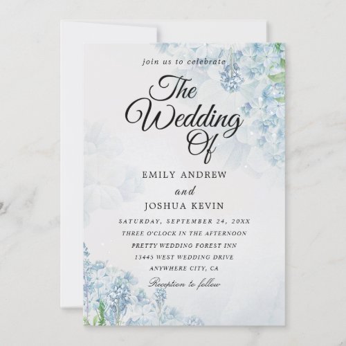 Geometric floral wedding card with blue flower