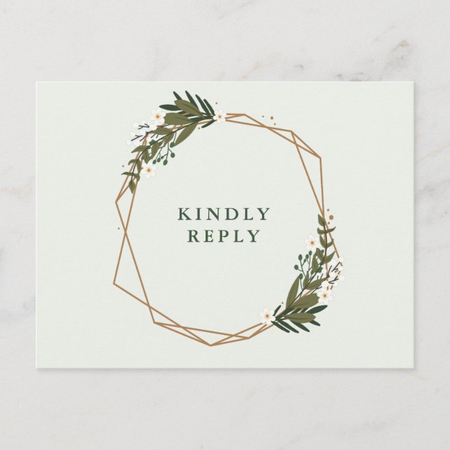Geometric floral wreath wedding RSVP Postcard (Front)