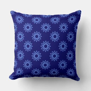 Geometric Flower 01 - Baby Blue on Deep Navy Throw Pillow