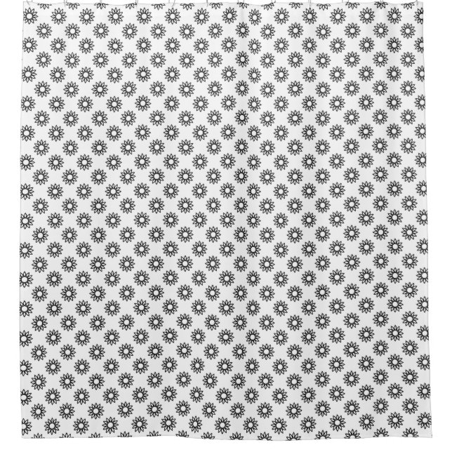 Geometric Flower 01 - Black on White Shower Curtain (Front)