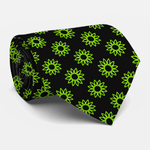Geometric Flower 01 - Chartreuse on Black Neck Tie