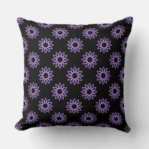 Geometric Flower 01 - Easter Purple on Black Throw Pillow