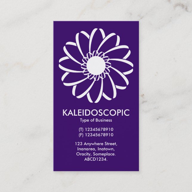 Geometric Flower 01 - White on Deep Purple Business Card (Front)