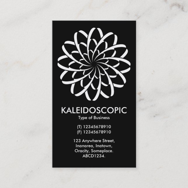 Geometric Flower 02 - White on black Business Card (Front)