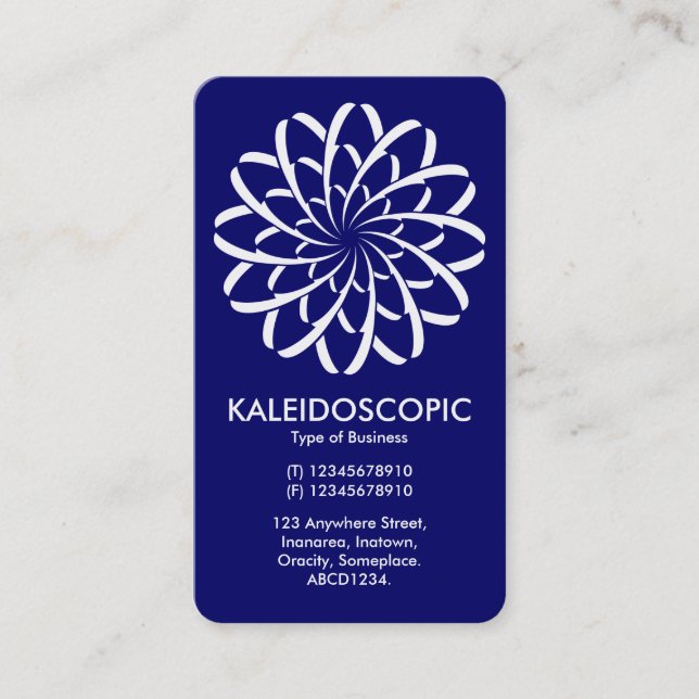 Geometric Flower 02 - White on Deep Navy Business Card (Front)