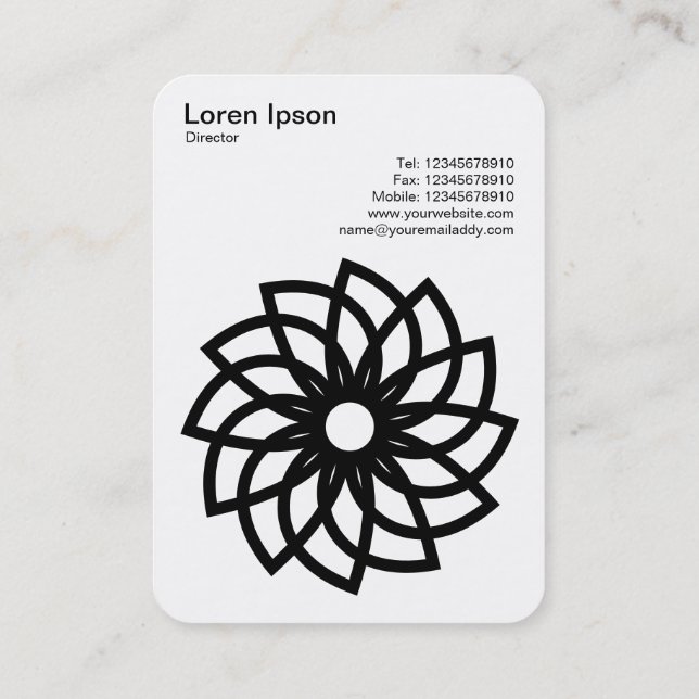 Geometric Flower 03 - Black on White Business Card (Back)