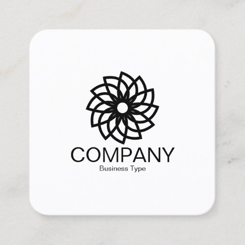 Geometric Flower 03 _  Black on White Square Business Card