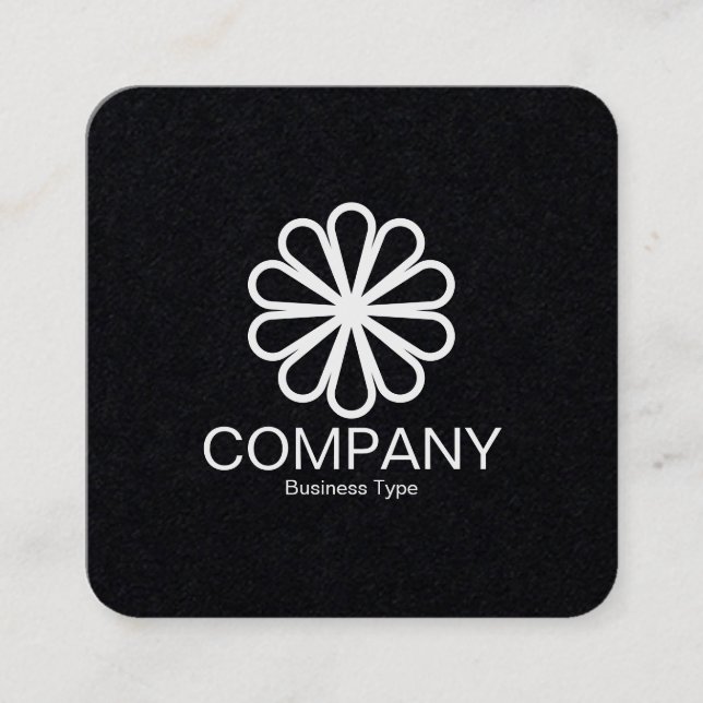 Geometric Flower 07 - Black Square Business Card (Front)