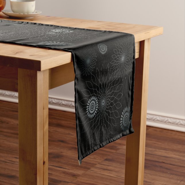Geometric Flower ~ Black Short Table Runner (In Situ)