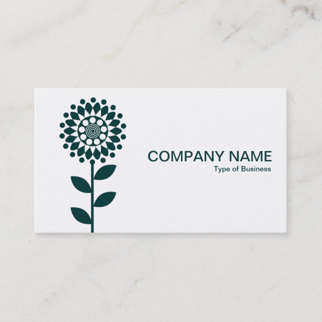 Geometric Flower - Dk Green on White Business Card (Front)