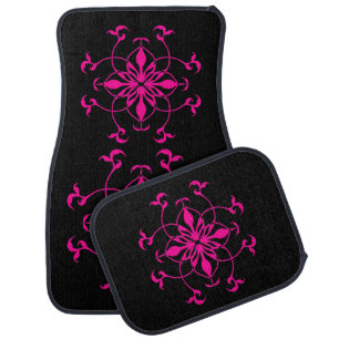 Geometric flower in hot pink and black car mat