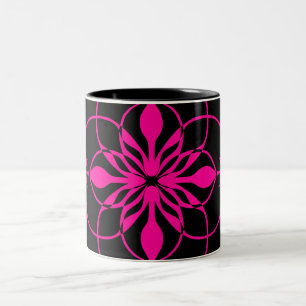 Geometric flower in hot pink and black Two-Tone coffee mug