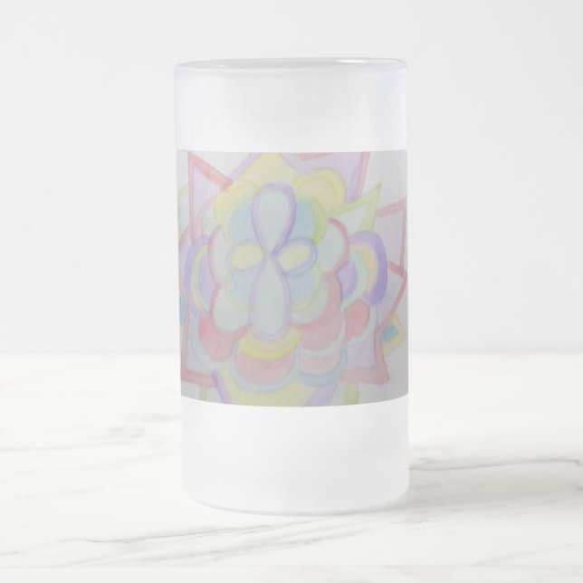 Geometric Flower Mandala  Frosted Glass Beer Mug (Center)