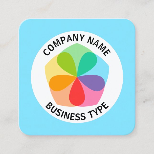 Geometric Flower - Pale Blue #7FE6FF Square Business Card (Front)