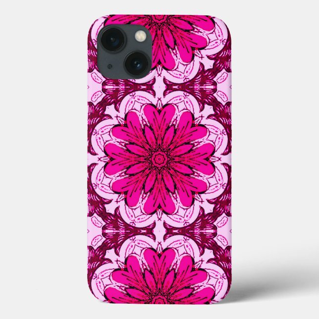 Geometric Flower Pattern in Burgundy & Magenta  Case-Mate iPhone Case (Back)