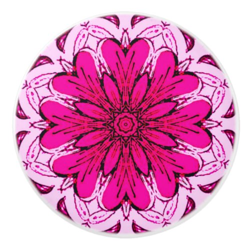 Geometric Flower Pattern in Burgundy  Magenta    Ceramic Knob