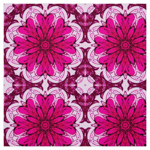Geometric Flower Pattern in Burgundy & Magenta  Fabric