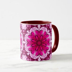 Geometric Flower Pattern in Burgundy & Magenta  Mug