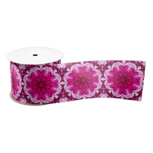 Geometric Flower Pattern in Burgundy & Magenta    Satin Ribbon