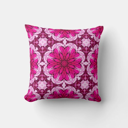 Geometric Flower Pattern in Burgundy  Magenta  Throw Pillow