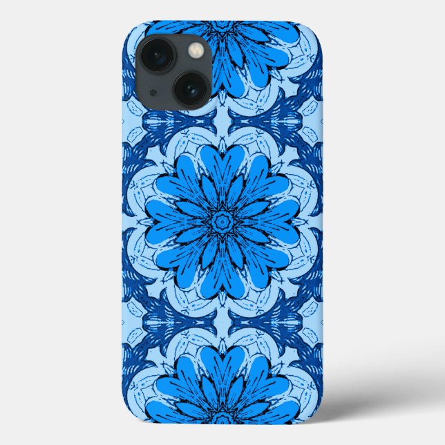 Geometric Flower Pattern in Cerulean & Light Blue Case-Mate iPhone Case (Back)