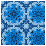 Geometric Flower Pattern in Cerulean &amp; Light Blue Fabric