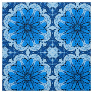 Geometric Flower Pattern in Cerulean & Light Blue Fabric